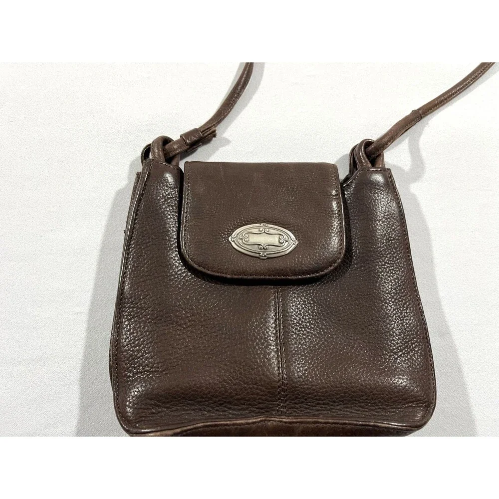 Vtg Fossil Brown Pebble Grain Leather Crossbody Purse Bag Boho Hobo Cottagecore